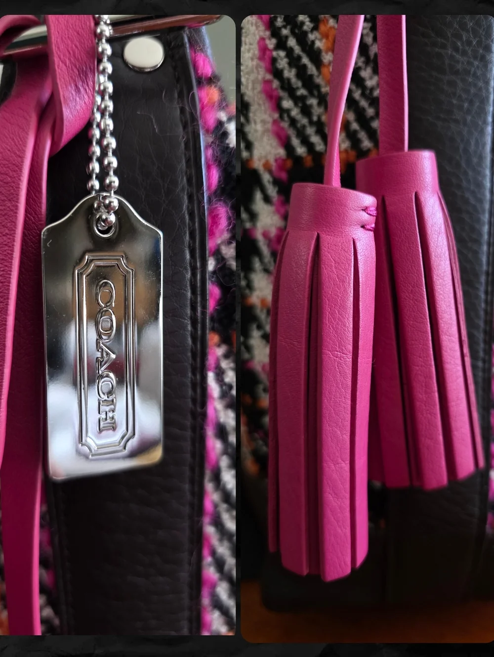 Coach Legacy 21146 Bouclé Leather Duffle Shoulder Bag Pink Black